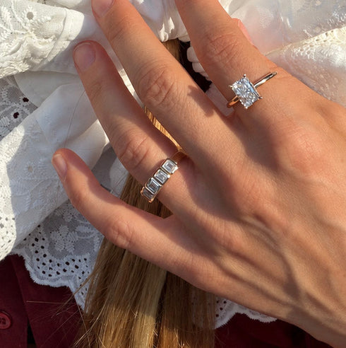 Bezel Set Emerald Cut Diamonds Half Eternity Band