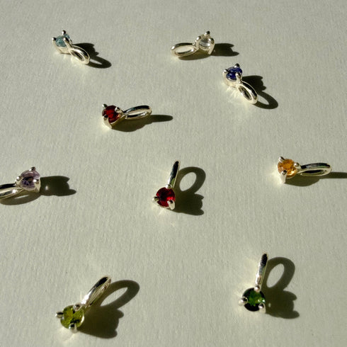 Three Claw Mini Emerald Pendant Charm in Silver