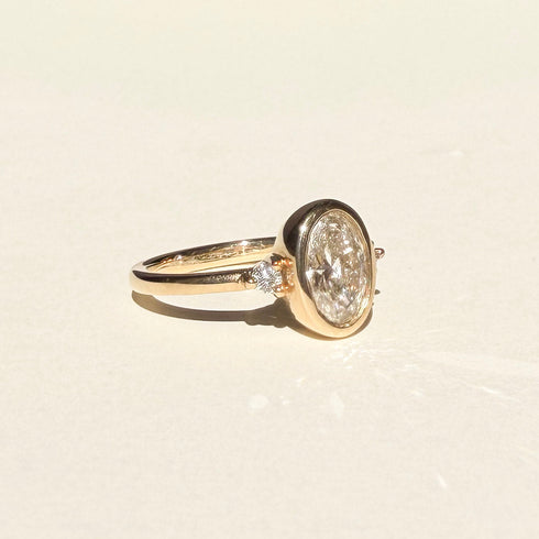 Bezel Set Oval Lab Grown Diamond Trilogy Ring
