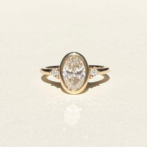 Bezel Set Oval Lab Grown Diamond Trilogy Ring