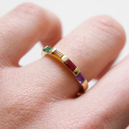 Semi Precious Baguette Half Eternity Band in Yellow Gold