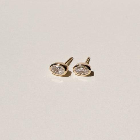 Bezel Set Oval Lab Grown Diamond Stud Earrings