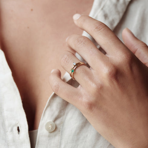 Three Claw Mini Emerald Ring in Yellow Gold