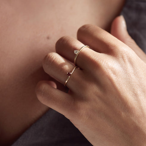 Three Claw Mini Ruby Ring in Yellow Gold