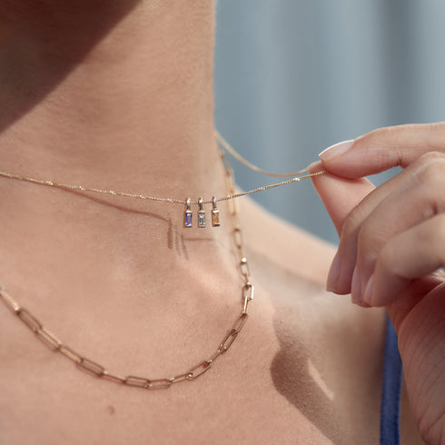 Mini Baguette Aquamarine Pendant Charm in Yellow Gold