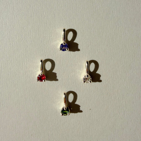 Three Claw Mini Garnet Pendant Charm in Silver