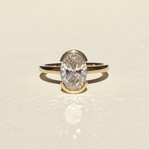Partial Bezel Oval Lab Grown Diamond Ring