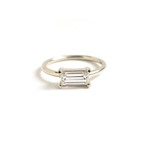 The Hera Ring - Moissanite Baguette Horizontally Set in White Gold