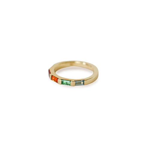 Semi Precious Baguette Half Eternity Band in Yellow Gold