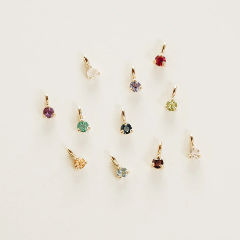 Three Claw Mini Birthstone Pendant Charm in Yellow Gold