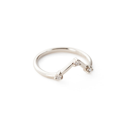 Pointed Three Diamond Arch Band in White Gold