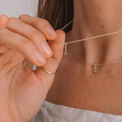 Moonstone Dot Pendant Charm in Yellow Gold