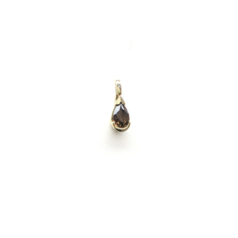 Partial Bezel Teardrop Smokey Quartz Charm Pendant in Yellow Gold