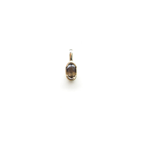 Partial Bezel Oval Smokey Quartz Pendant Charm in Yellow Gold