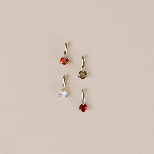 Three Claw Mini Garnet Pendant Charm in Silver