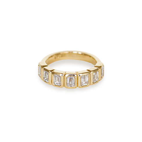 Bezel Set Emerald Cut Diamonds Half Eternity Band