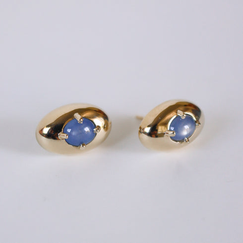 Sapphire Cabochon Dome Earring Studs in Yellow Gold