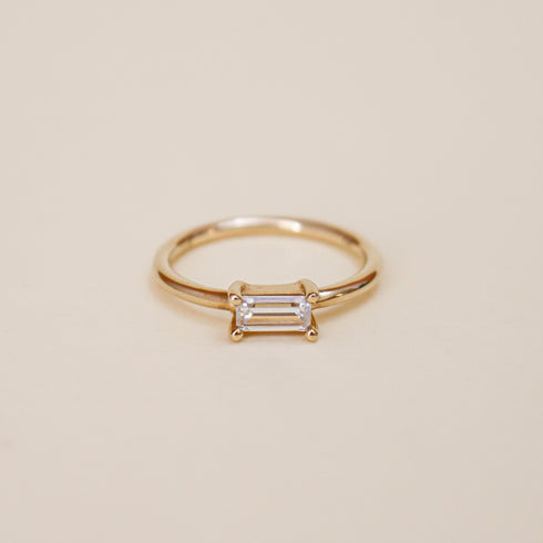 The Hera Ring - Moissanite Baguette Horizontally Set in Yellow Gold