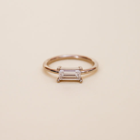 The Hera Ring - Moissanite Baguette Horizontally Set in White Gold