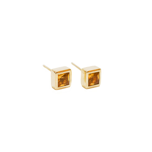 Princess Cut Citrine Stud Earrings in Yellow Gold