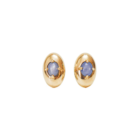 Sapphire Cabochon Dome Earring Studs in Yellow Gold