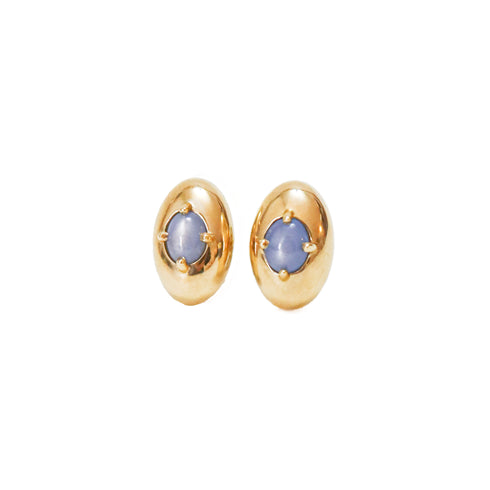 Sapphire Cabochon Dome Earring Studs in Yellow Gold