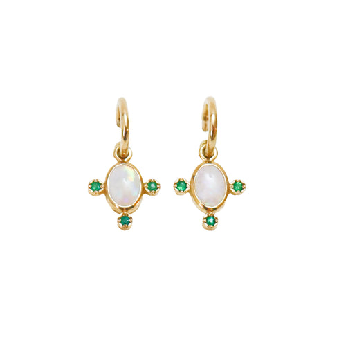 Opal and Emerald Charm Earrings in Yellow Gold