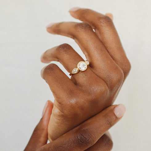 Bezel Set Round Lab Grown Diamond Trilogy Ring