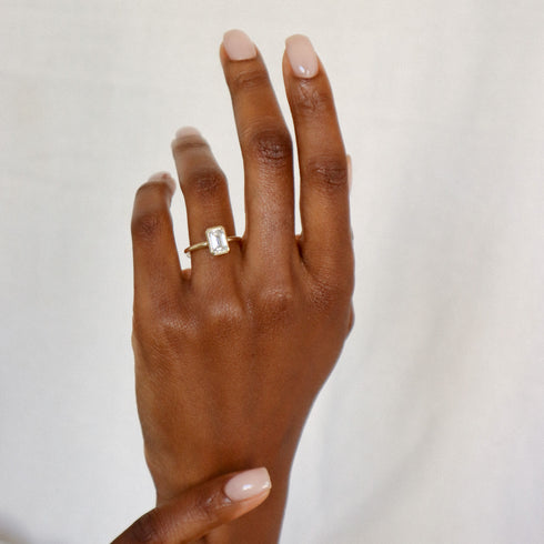 Bezel Set Emerald Cut Lab Grown Diamond Ring