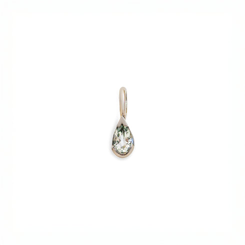 Partial Bezel Teardrop Prasiolite Pendant Charm in White Gold