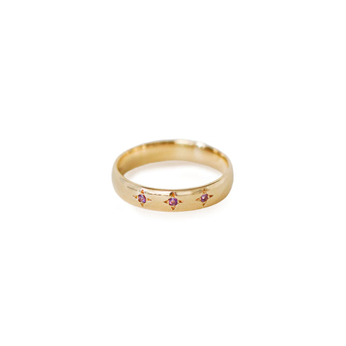 Leo Half Round Band ~ with Amethyst in Yellow Gold