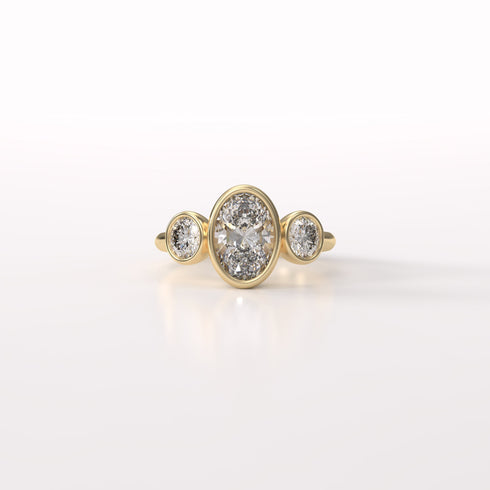 Bezel Set Oval and Rounds Trilogy Lab Grown Diamond Ring
