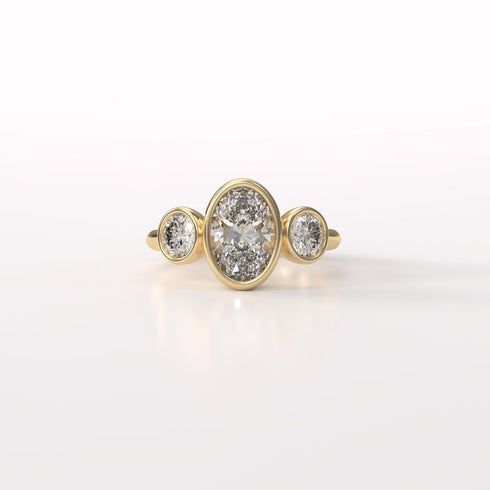 Bezel Set Oval and Round Lab Grown Diamonds Trilogy Ring