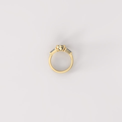 Bezel Set Oval and Tapered Baguettes Trilogy Lab Grown Diamond Ring