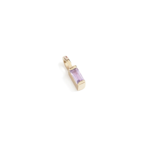 Mini Baguette Amethyst Pendant Charm in Yellow Gold