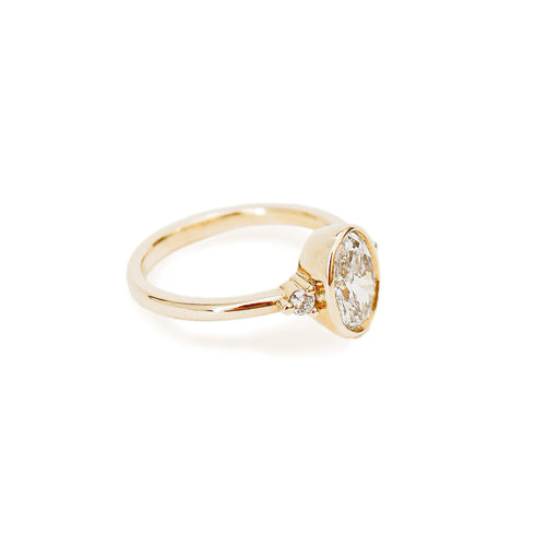 Bezel Set Oval Lab Grown Diamond Trilogy Ring