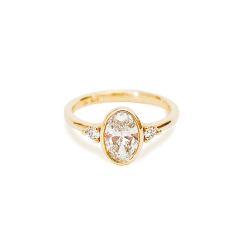 Bezel Set Oval Lab Grown Diamond Trilogy Ring
