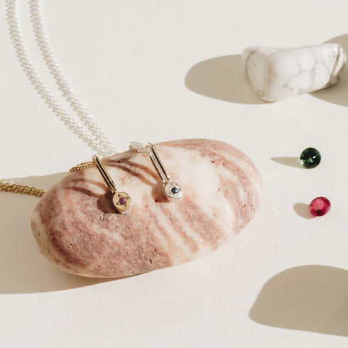 Garnet Dot Pendant Charm in Yellow Gold