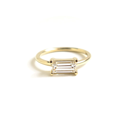 The Hera Ring - Moissanite Baguette Horizontally Set in Yellow Gold