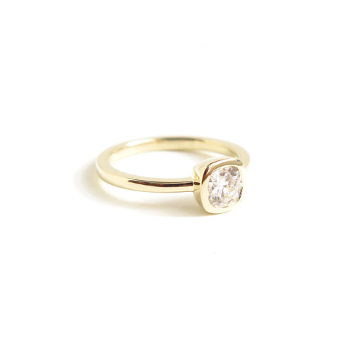 Maia ~ Bezel Set Cushion Cut Diamond Ring