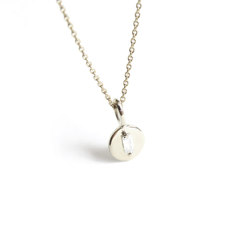 The Juno Disc Pendant ~ Lab Grown Diamond Baguette ~ White Gold