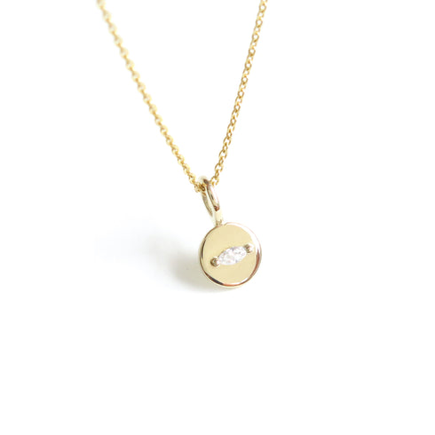The Juno Disc Pendant ~ Lab Grown Marquise Diamond ~ Yellow Gold