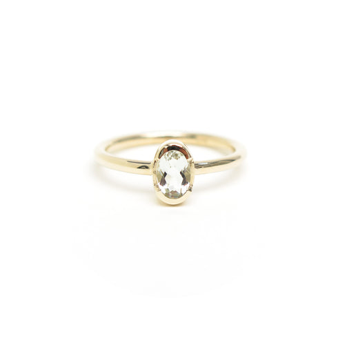 Partial Bezel Set Oval Prasiolite Ring in Yellow Gold