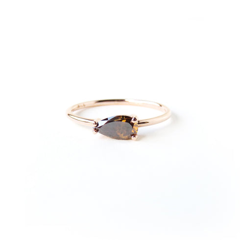 Orangey Brown Pear Shaped Diamond Ring