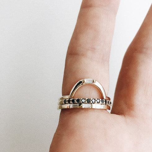 White Baguette Diamond Half Eternity Band in Rose Gold