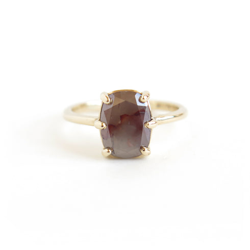 Peachy Red Oval Diamond Ring