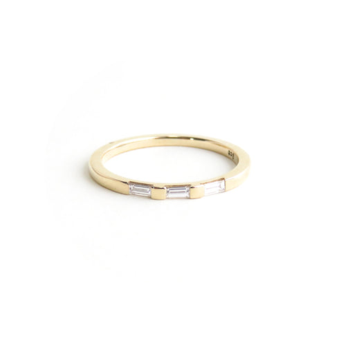 White Baguette Diamond Half Eternity Band in Yellow Gold