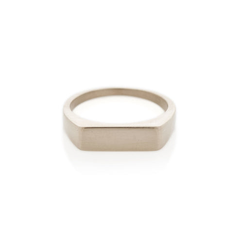 Rectangle Signet Ring in White Gold
