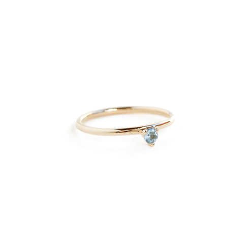 Three Claw Mini Aquamarine Ring in Yellow Gold