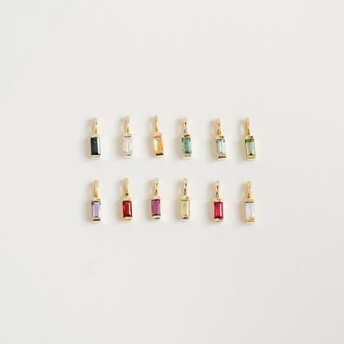 Mini Baguette Tourmaline Pendant Charm in Yellow Gold